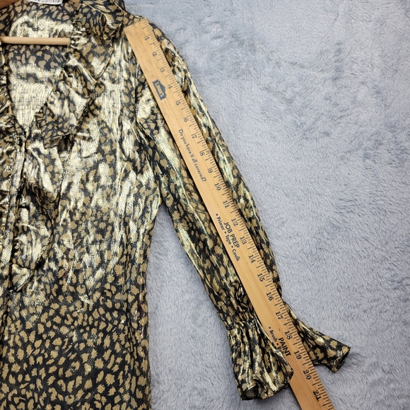 Alice + Olivia Womens Silk Blend Blouse Size XS Leopard Print Metallic Elliott - Picture 8 of 14
